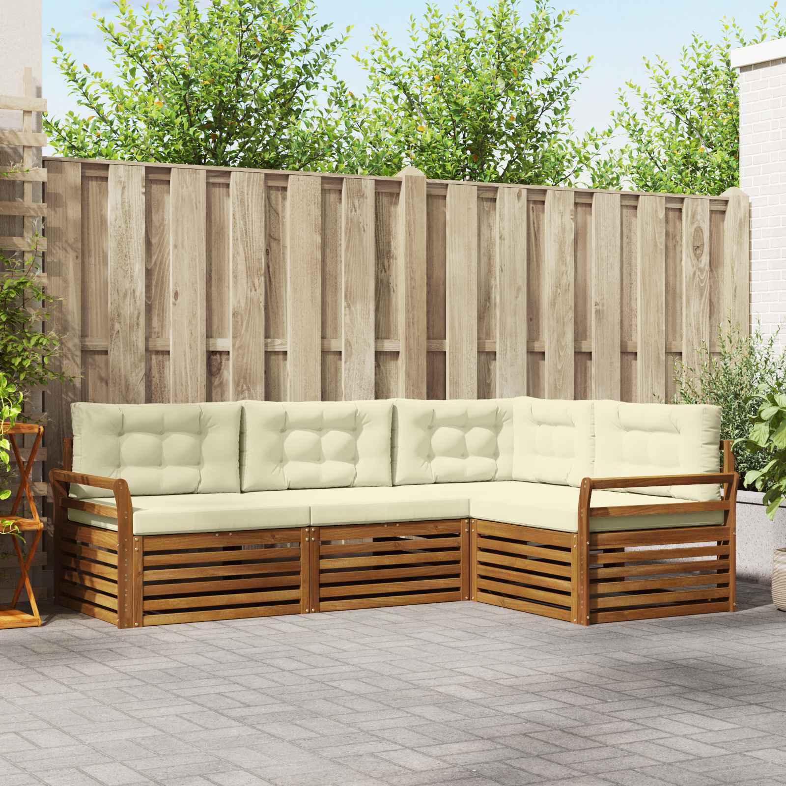 Outdoor-Sofagarnitur mit Kissen 4 pcs Natur und Creme