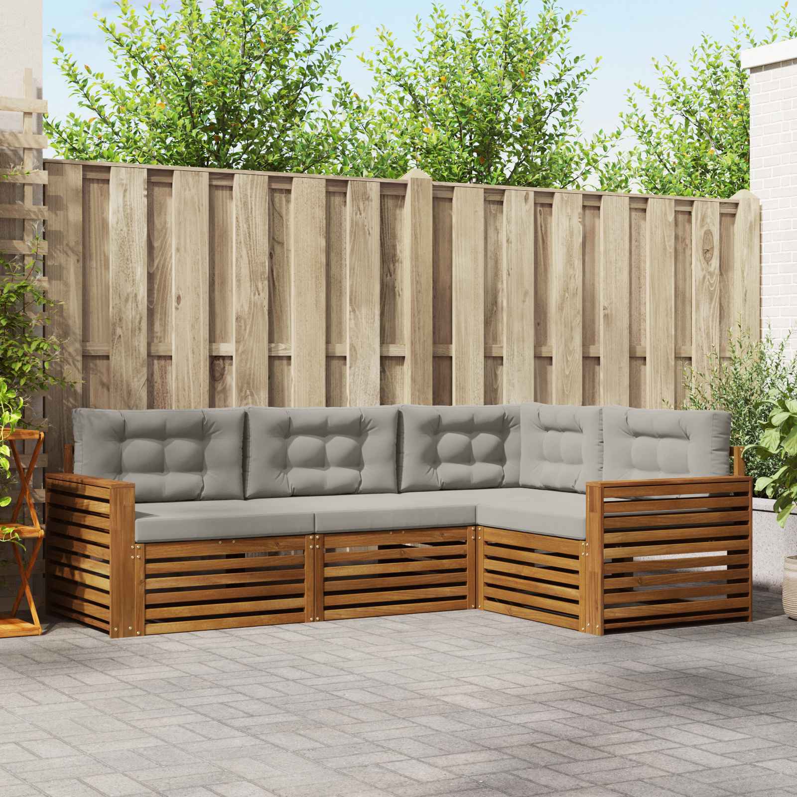 Outdoor-Sofagarnitur mit Kissen 4 pcs Natürlich und Hellgrau
