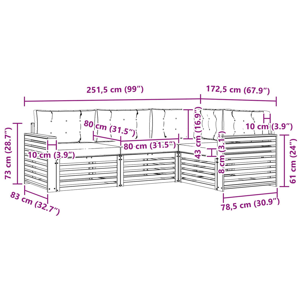 Outdoor-Sofagarnitur mit Kissen 4 pcs Natürlich und Hellgrau