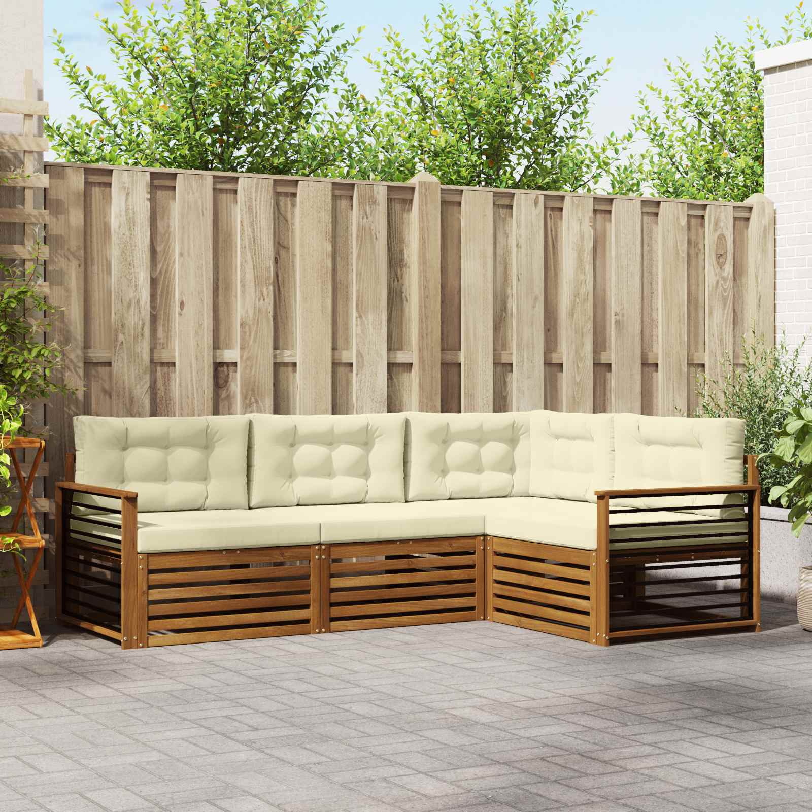 Outdoor-Sofagarnitur mit Kissen 4 pcs Natur und Creme