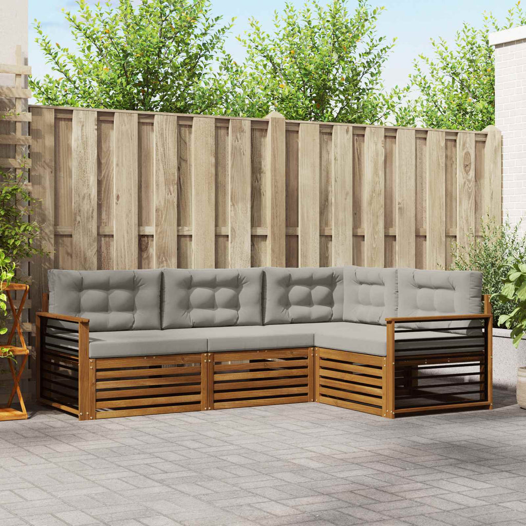 Outdoor-Sofagarnitur mit Kissen 4 pcs Natürlich und Hellgrau