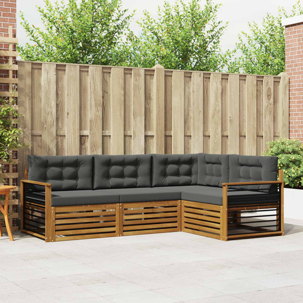 Outdoor-Sofagarnitur mit Kissen 4 pcs Natur und Anthrazit