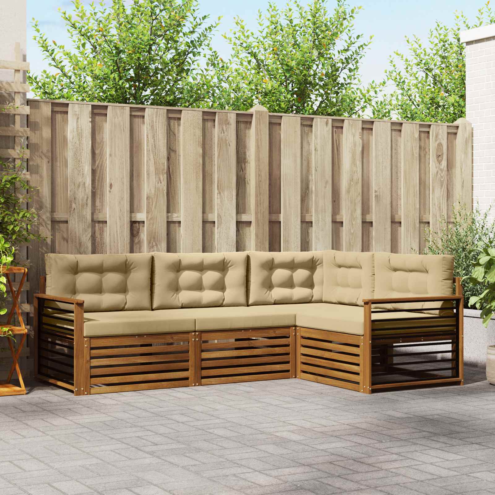 Outdoor-Sofagarnitur mit Kissen 4 pcs Natur und Beige