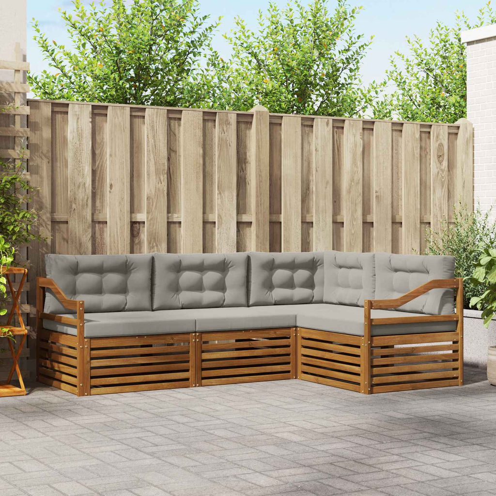 Outdoor-Sofagarnitur mit Kissen 4 pcs Natürlich und Hellgrau