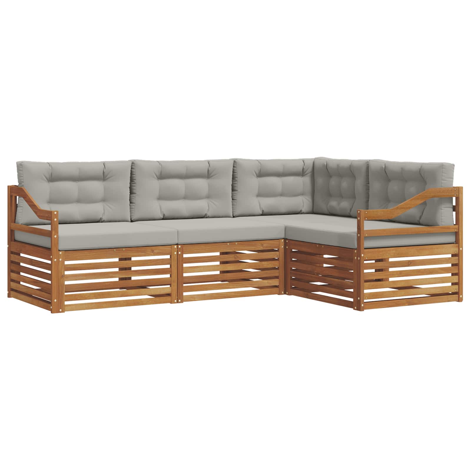 Outdoor-Sofagarnitur mit Kissen 4 pcs Natürlich und Hellgrau