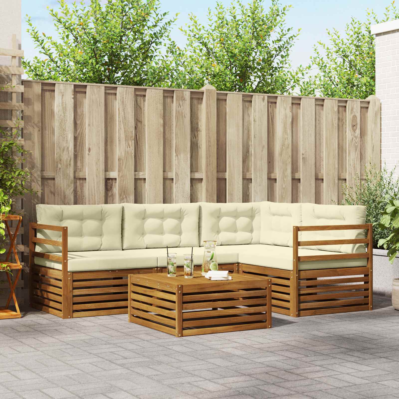 Outdoor-Sofagarnitur mit Kissen 5 pcs Natur und Creme