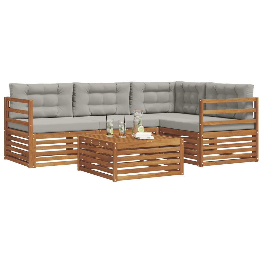 Outdoor-Sofagarnitur mit Kissen 5 pcs Natürlich und Hellgrau