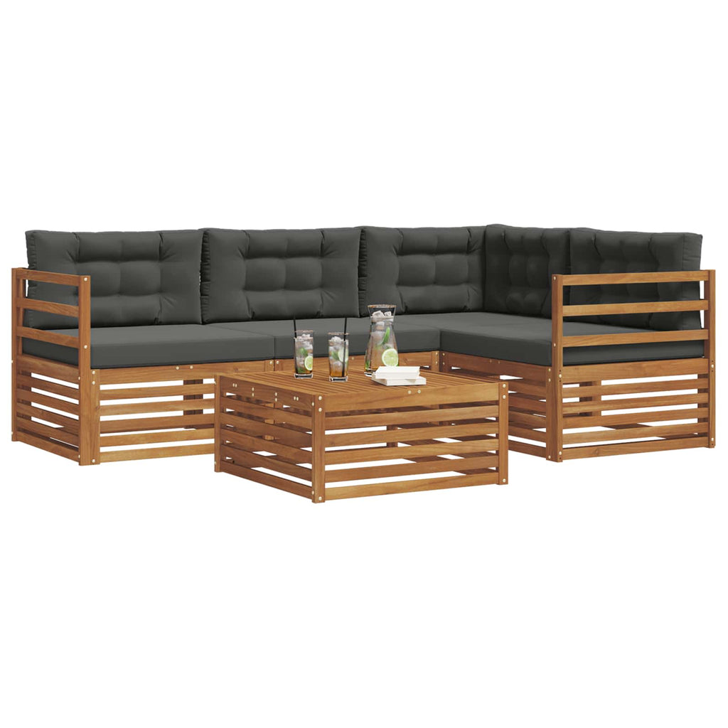 Outdoor-Sofagarnitur mit Kissen 5 pcs Natur und Anthrazit