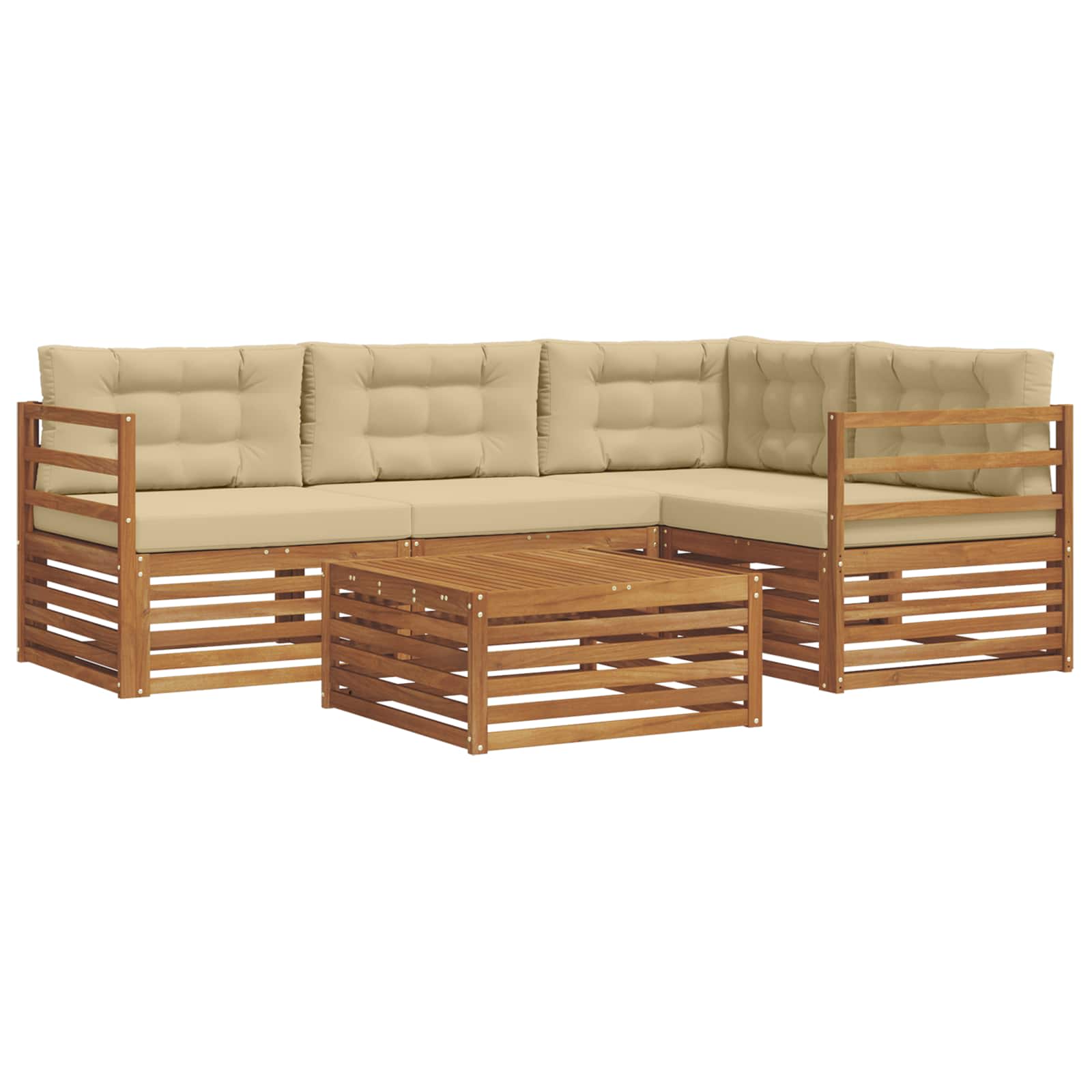 Outdoor-Sofagarnitur mit Kissen 5 pcs Natur und Beige
