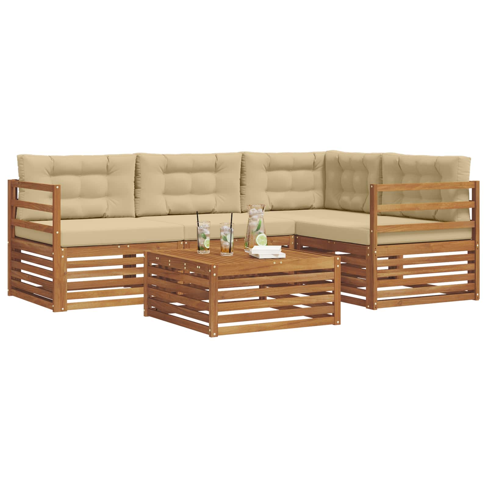 Outdoor-Sofagarnitur mit Kissen 5 pcs Natur und Beige