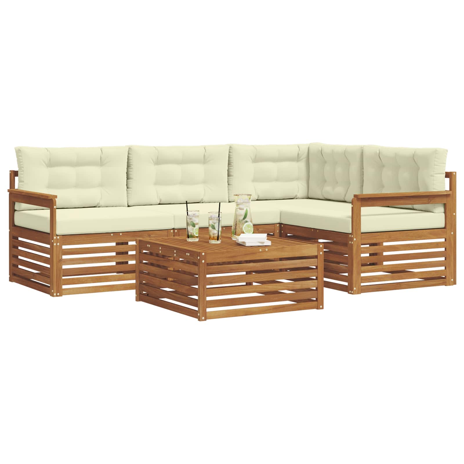 Outdoor-Sofagarnitur mit Kissen 5 pcs Natur und Creme
