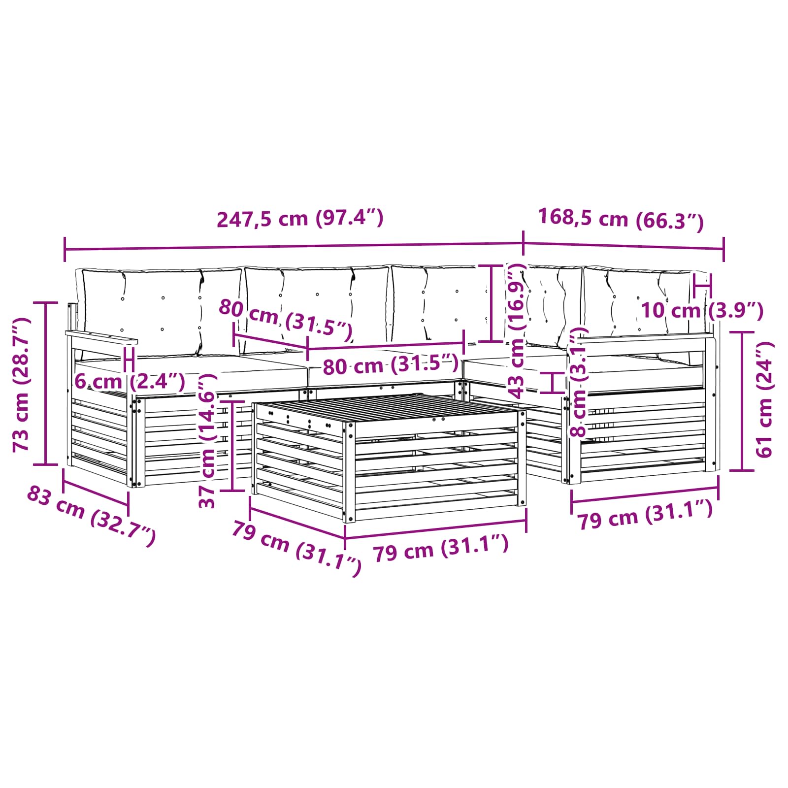 Outdoor-Sofagarnitur mit Kissen 5 pcs Natur und Creme