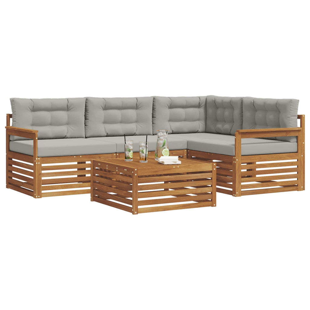 Outdoor-Sofagarnitur mit Kissen 5 pcs Natürlich und Hellgrau