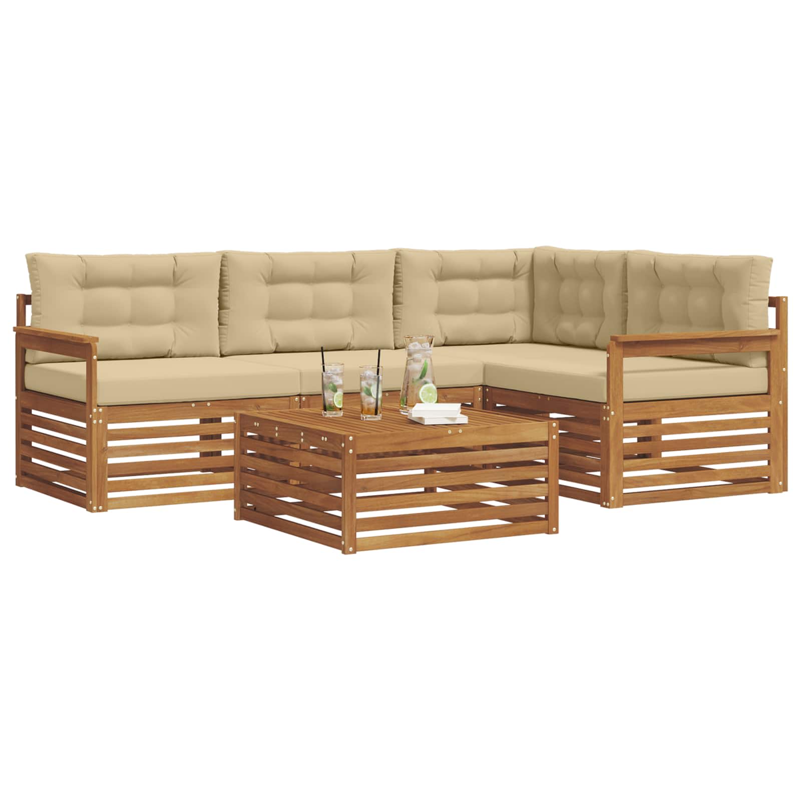 Outdoor-Sofagarnitur mit Kissen 5 pcs Natur und Beige