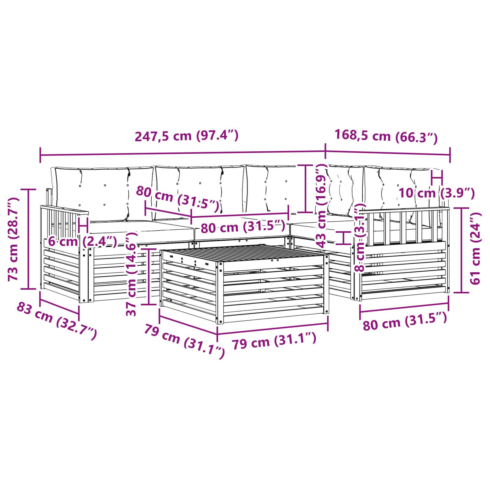 Outdoor-Sofagarnitur mit Kissen 5 pcs Natur und Anthrazit