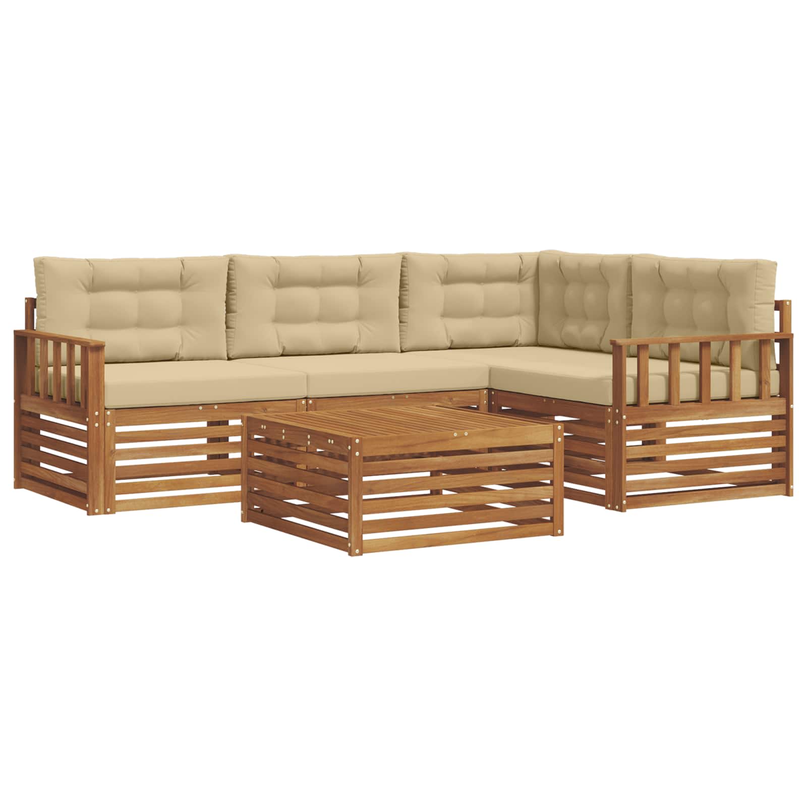 Outdoor-Sofagarnitur mit Kissen 5 pcs Natur und Beige