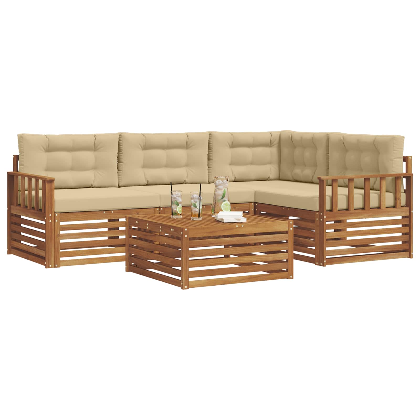 Outdoor-Sofagarnitur mit Kissen 5 pcs Natur und Beige