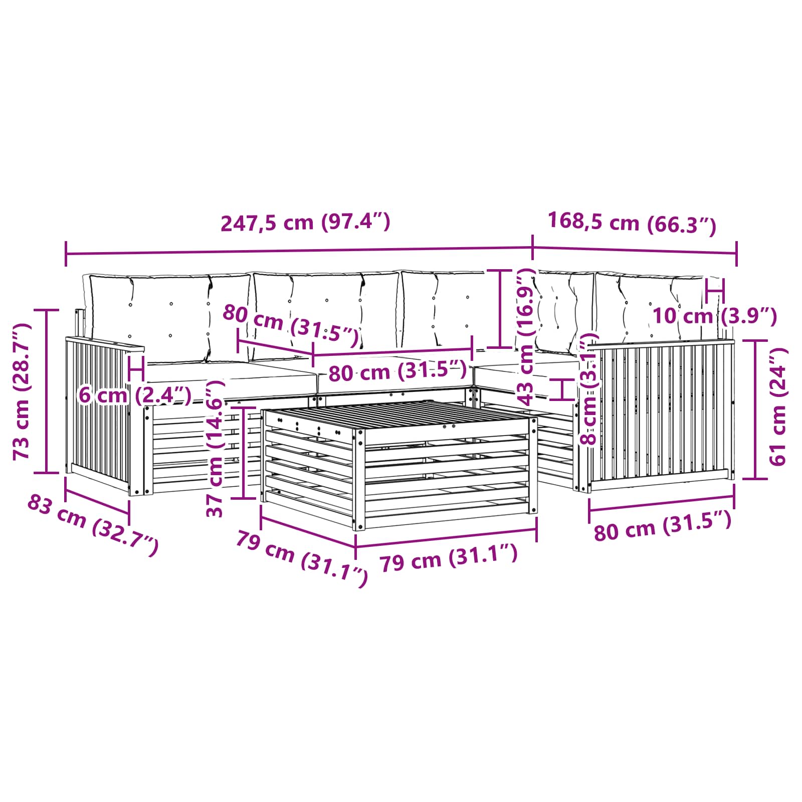 Outdoor-Sofagarnitur mit Kissen 5 pcs Natürlich und Hellgrau