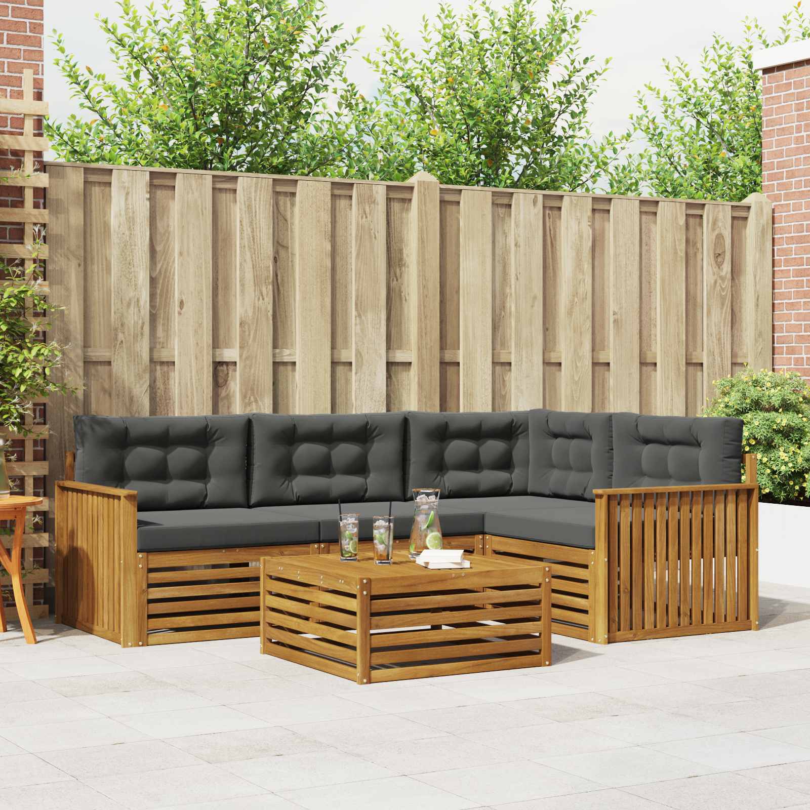 Outdoor-Sofagarnitur mit Kissen 5 pcs Natur und Anthrazit