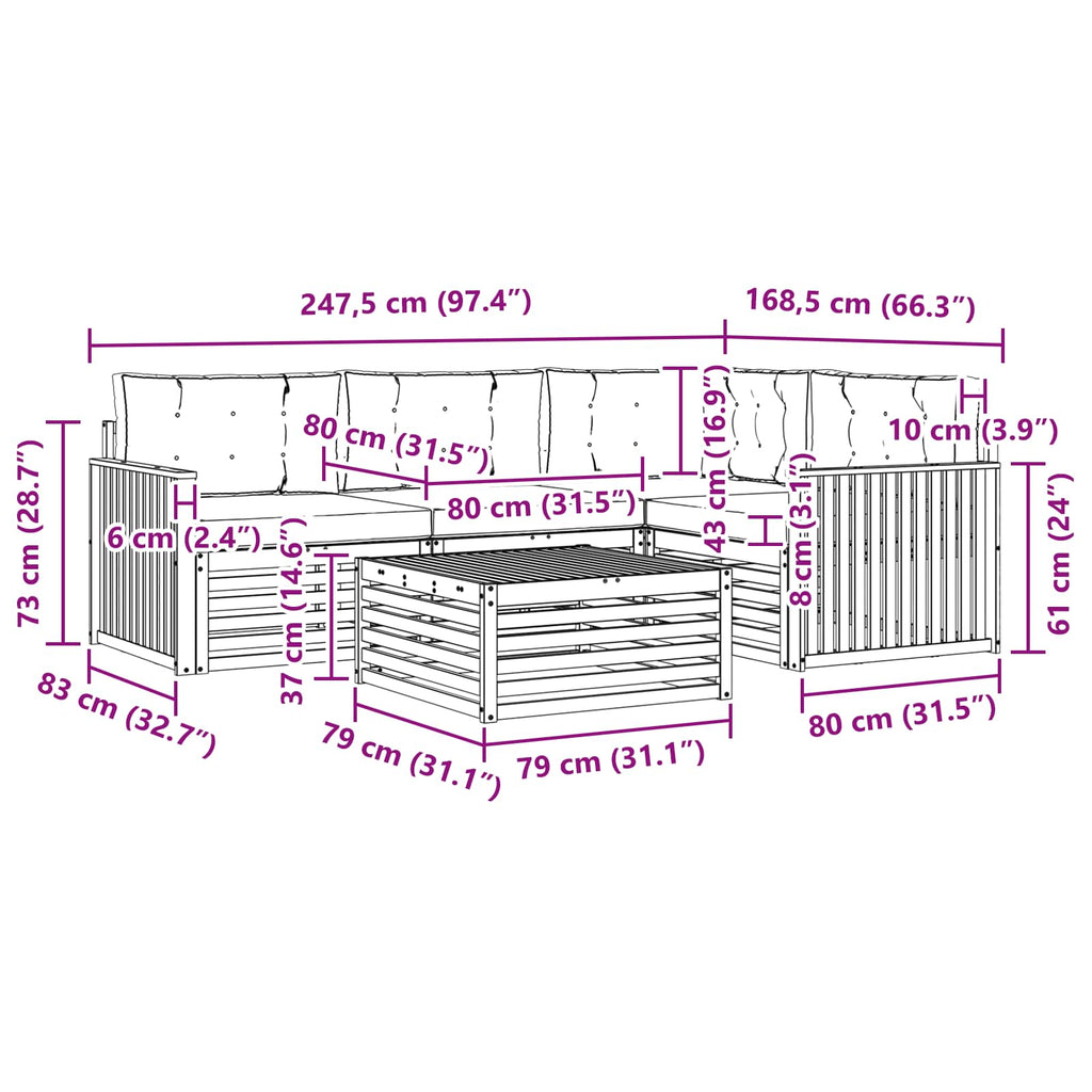Outdoor-Sofagarnitur mit Kissen 5 pcs Natur und Anthrazit