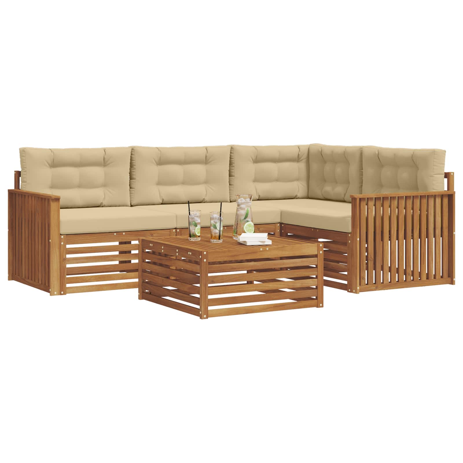 Outdoor-Sofagarnitur mit Kissen 5 pcs Natur und Beige
