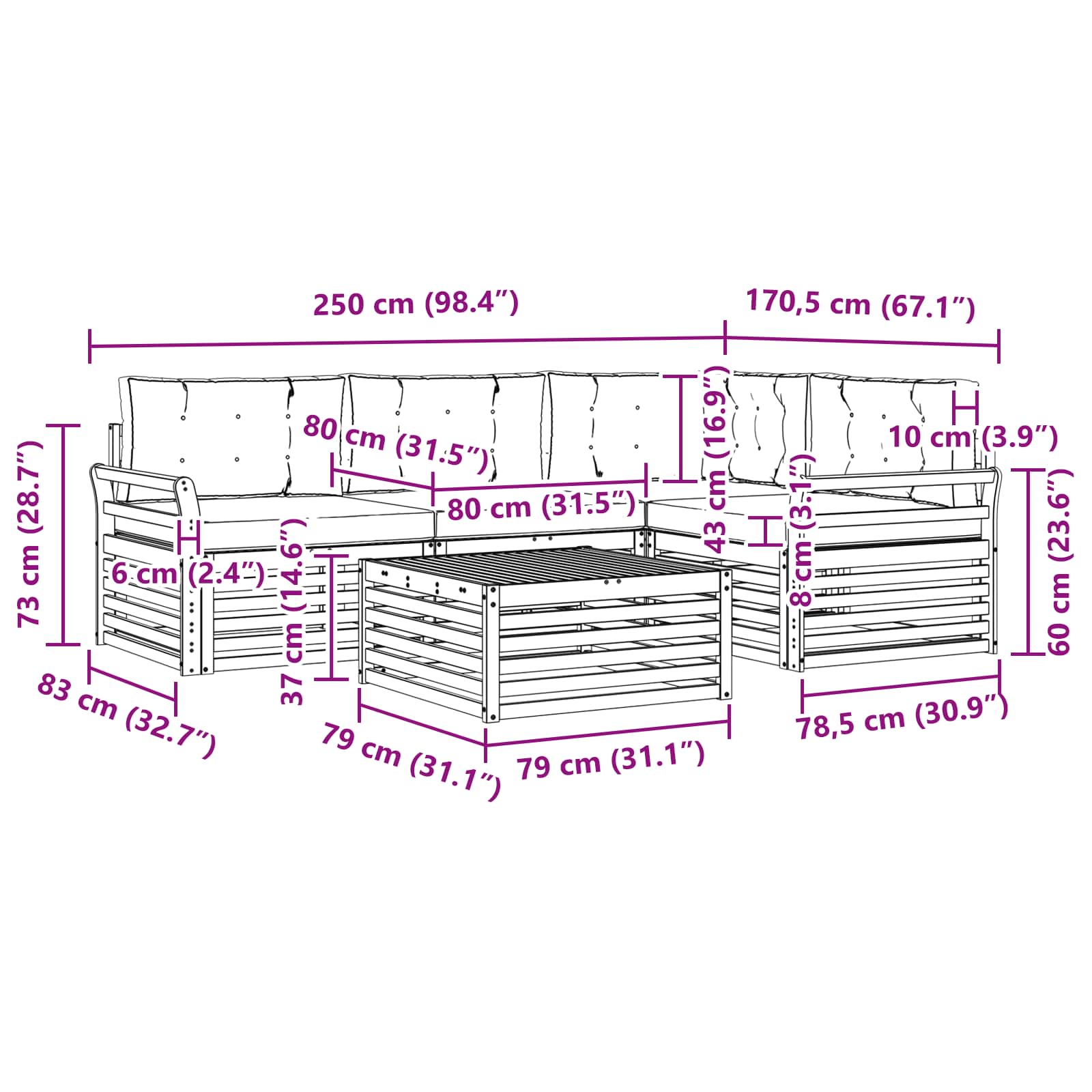 Outdoor-Sofagarnitur mit Kissen 5 pcs Natur und Creme