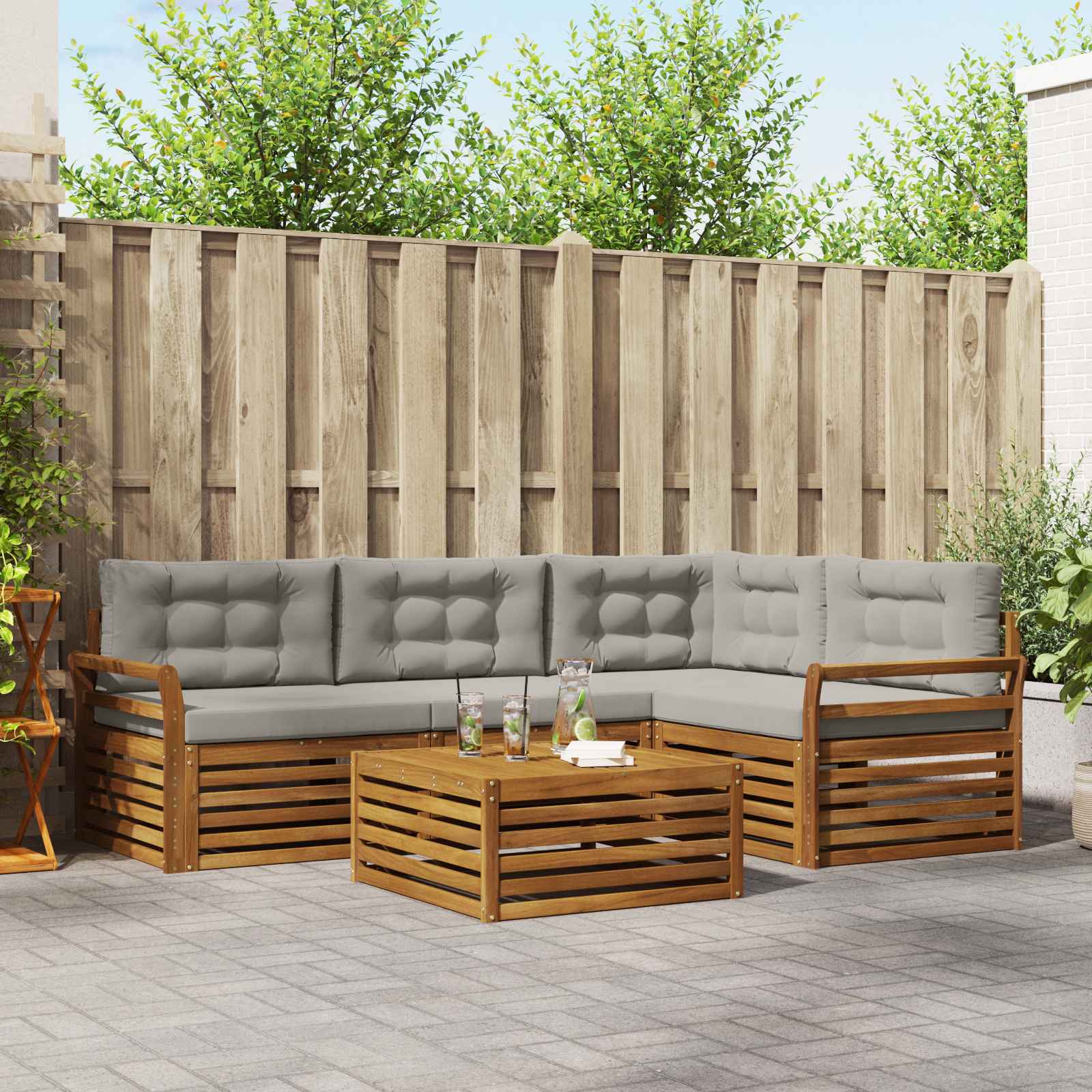 Outdoor-Sofagarnitur mit Kissen 5 pcs Natürlich und Hellgrau