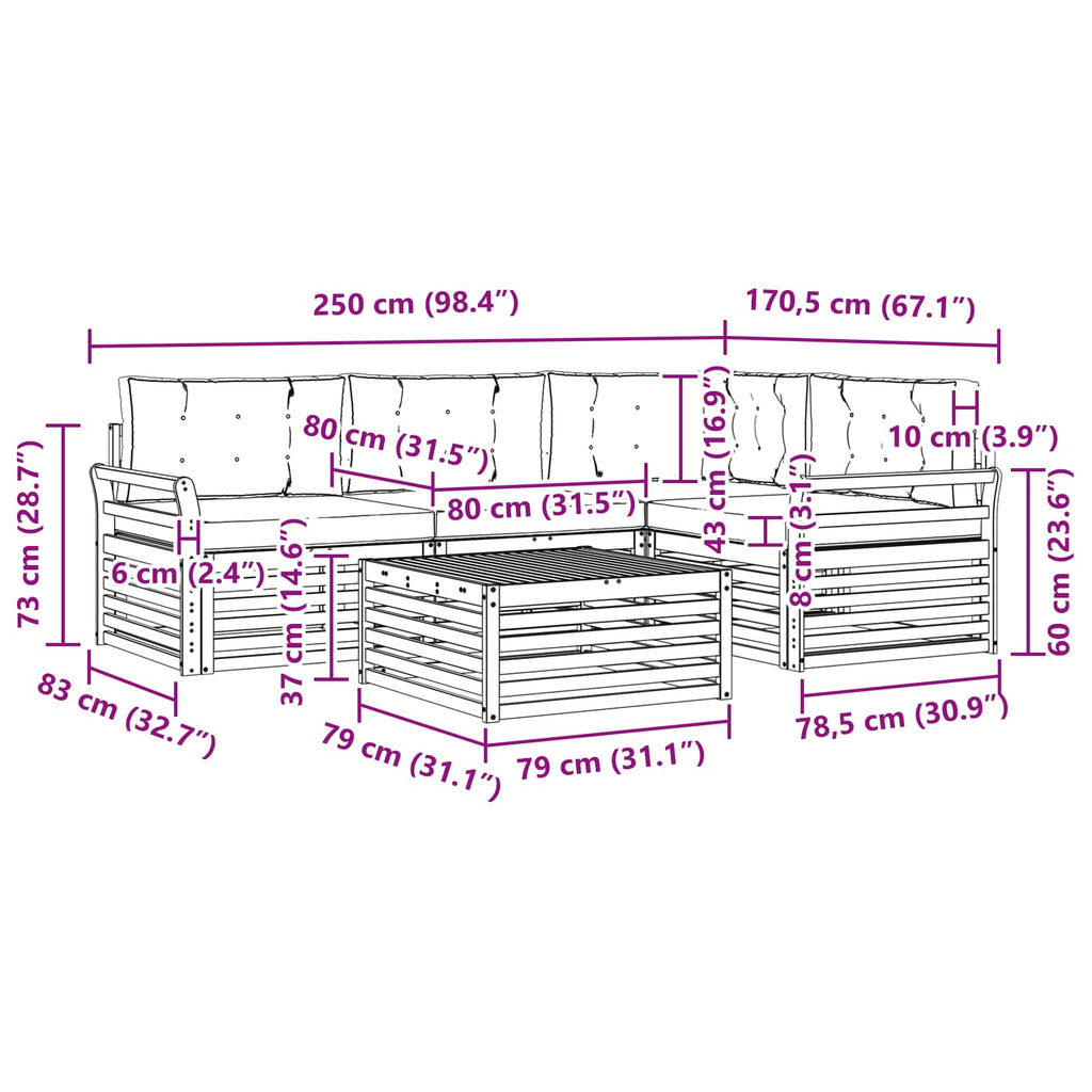 Outdoor-Sofagarnitur mit Kissen 5 pcs Natur und Anthrazit
