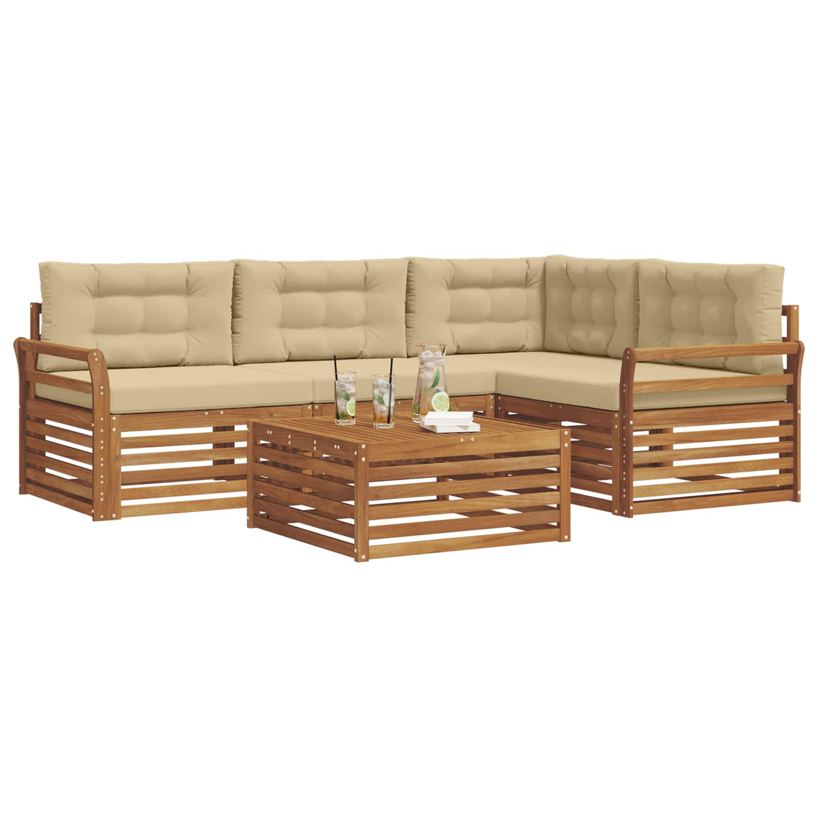 Outdoor-Sofagarnitur mit Kissen 5 pcs Natur und Beige