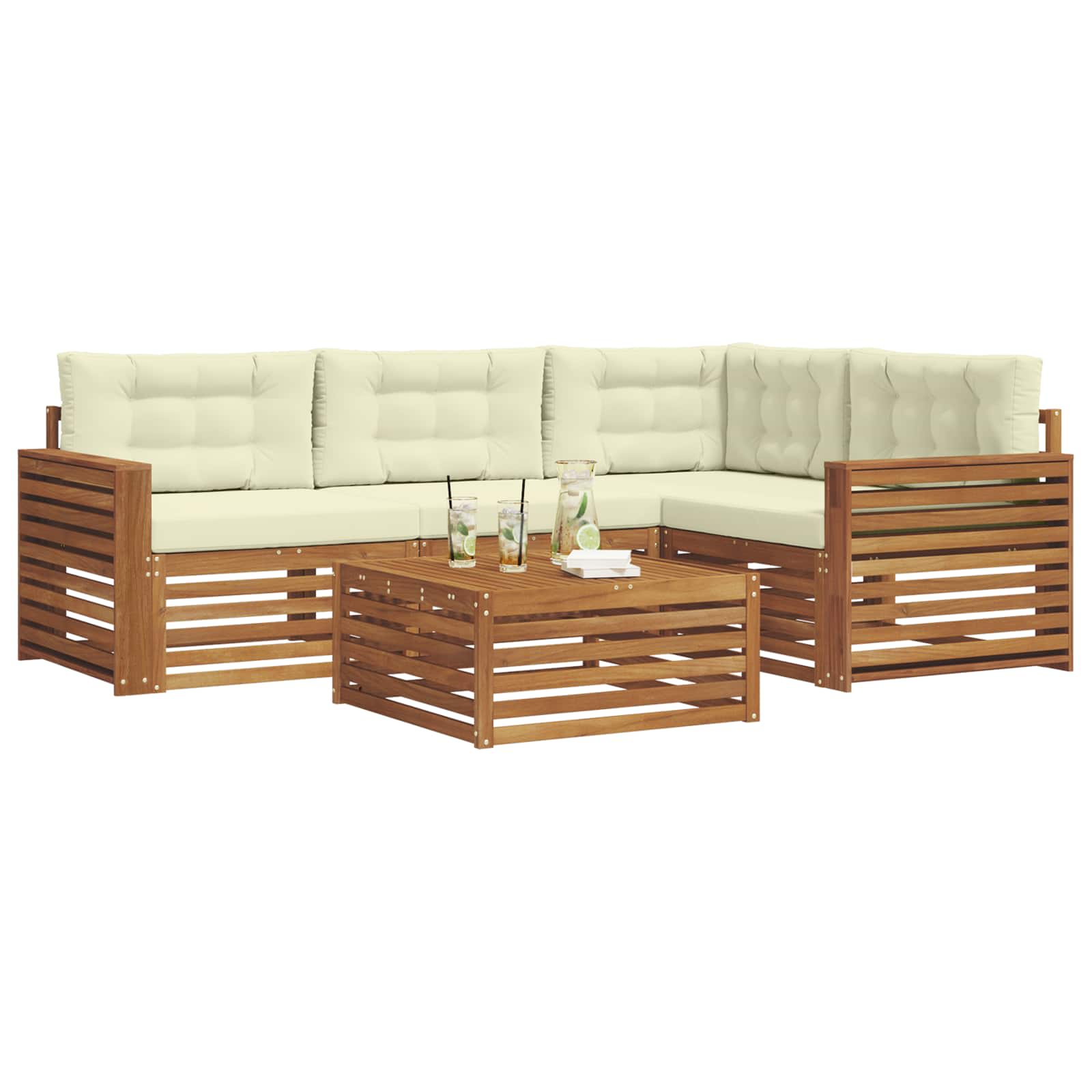 Outdoor-Sofagarnitur mit Kissen 5 pcs Natur und Creme