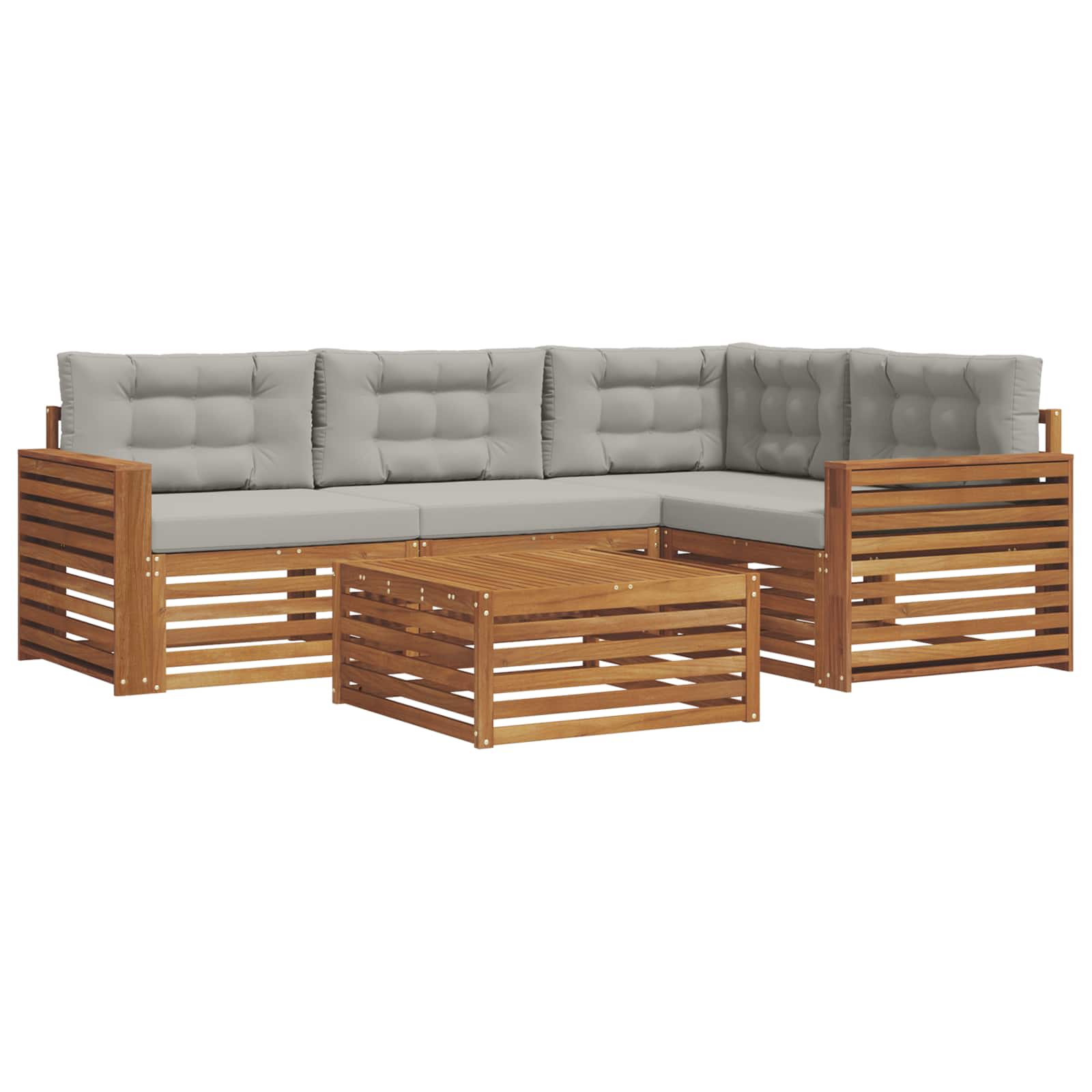 Outdoor-Sofagarnitur mit Kissen 5 pcs Natürlich und Hellgrau