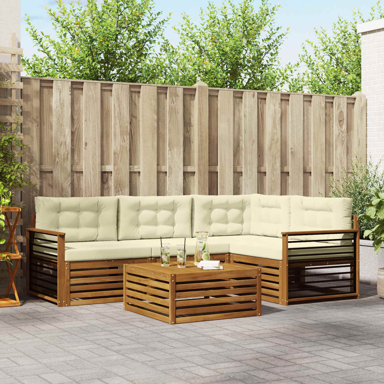 Outdoor-Sofagarnitur mit Kissen 5 pcs Natur und Creme