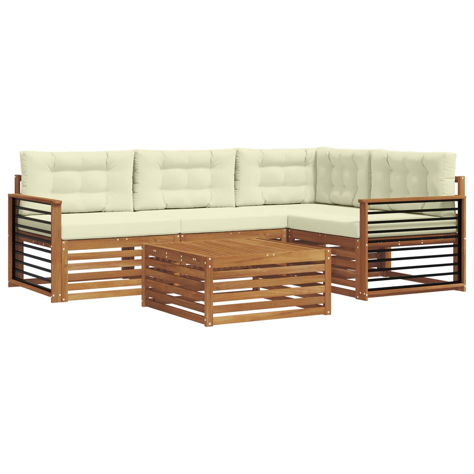 Outdoor-Sofagarnitur mit Kissen 5 pcs Natur und Creme