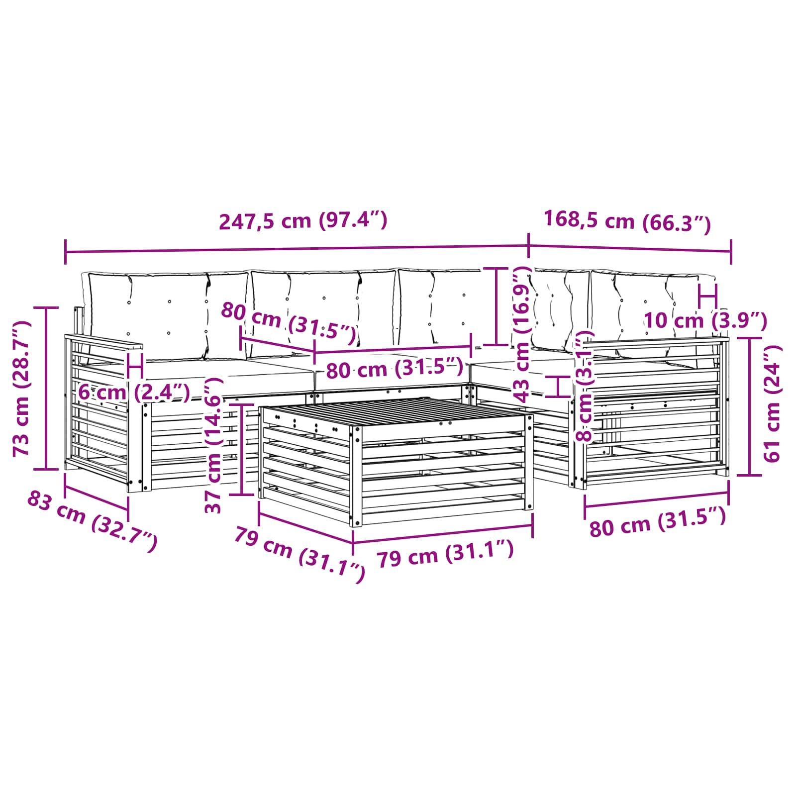 Outdoor-Sofagarnitur mit Kissen 5 pcs Natur und Creme