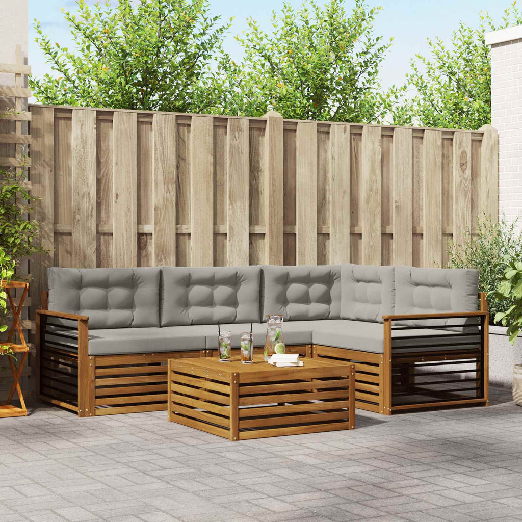Outdoor-Sofagarnitur mit Kissen 5 pcs Natürlich und Hellgrau
