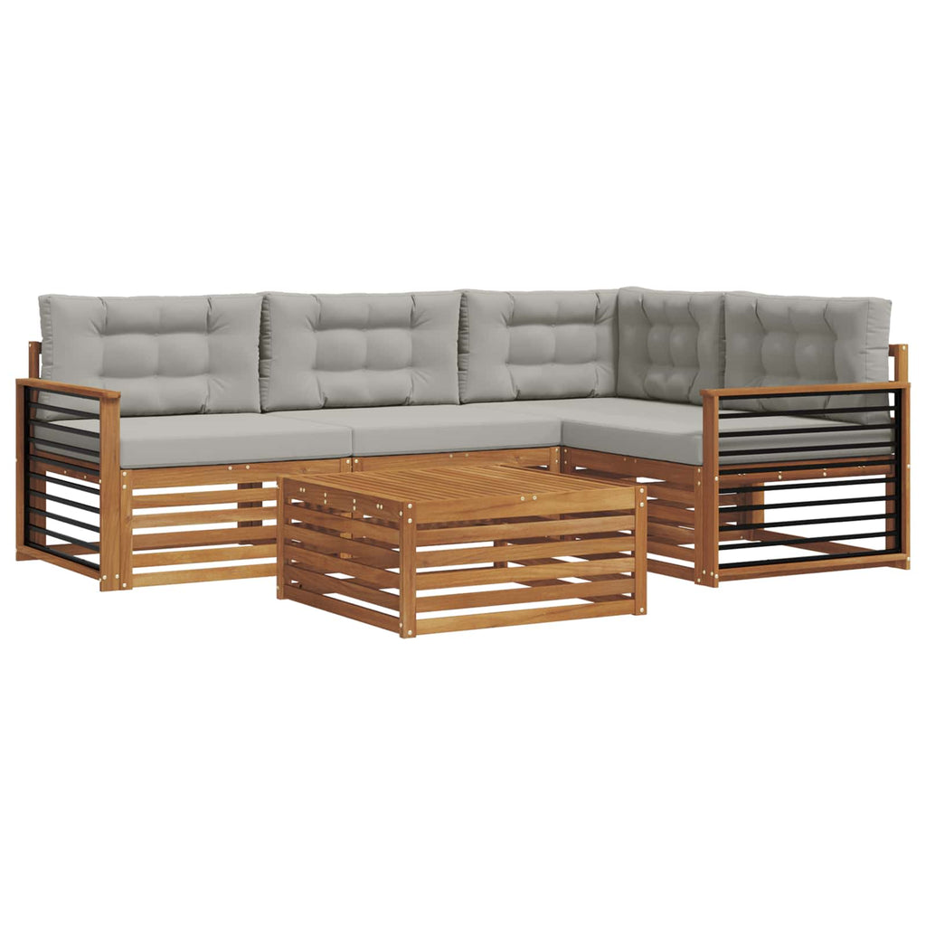 Outdoor-Sofagarnitur mit Kissen 5 pcs Natürlich und Hellgrau