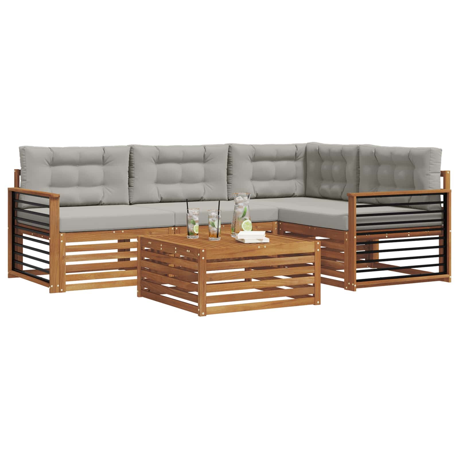 Outdoor-Sofagarnitur mit Kissen 5 pcs Natürlich und Hellgrau