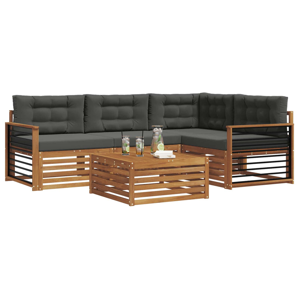 Outdoor-Sofagarnitur mit Kissen 5 pcs Natur und Anthrazit