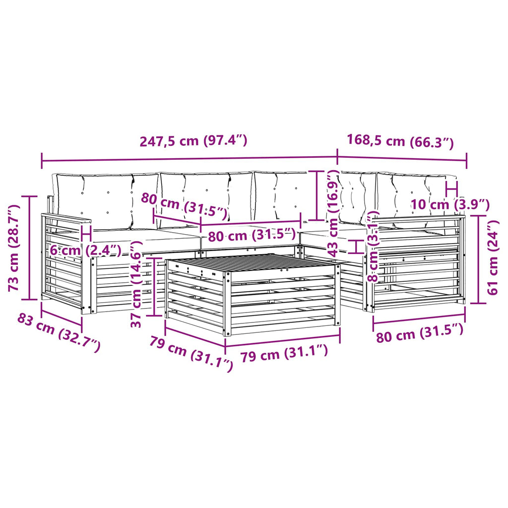 Outdoor-Sofagarnitur mit Kissen 5 pcs Natur und Anthrazit