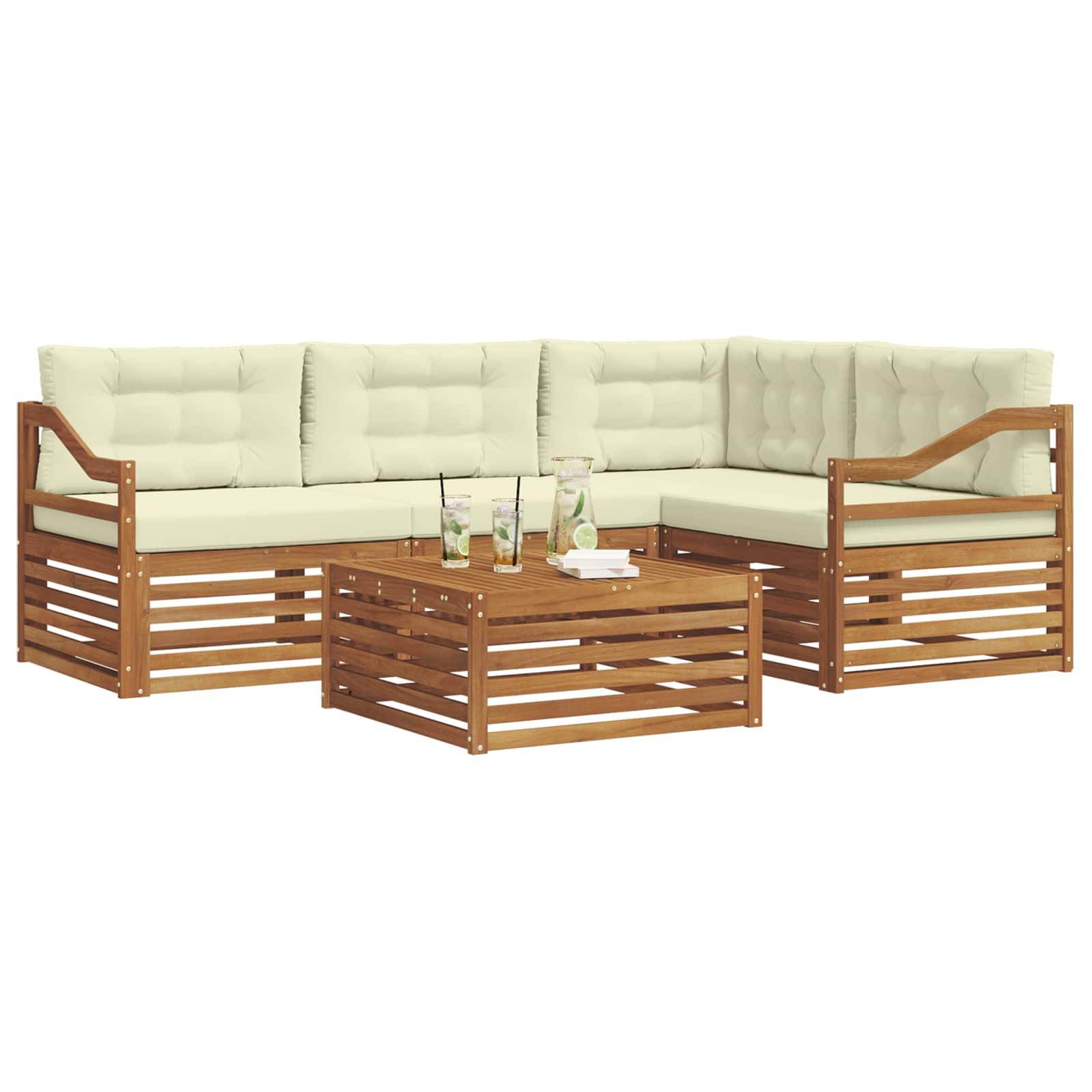 Outdoor-Sofagarnitur mit Kissen 5 pcs Natur und Creme