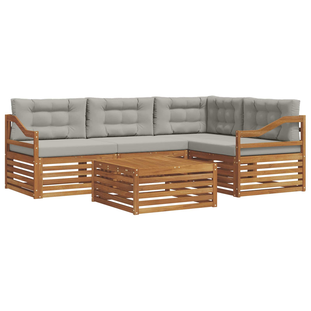 Outdoor-Sofagarnitur mit Kissen 5 pcs Natürlich und Hellgrau