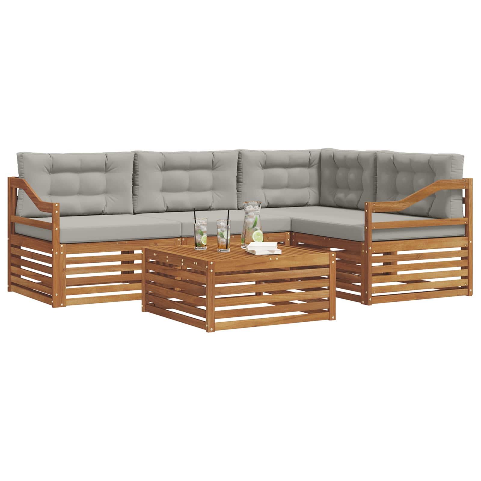 Outdoor-Sofagarnitur mit Kissen 5 pcs Natürlich und Hellgrau