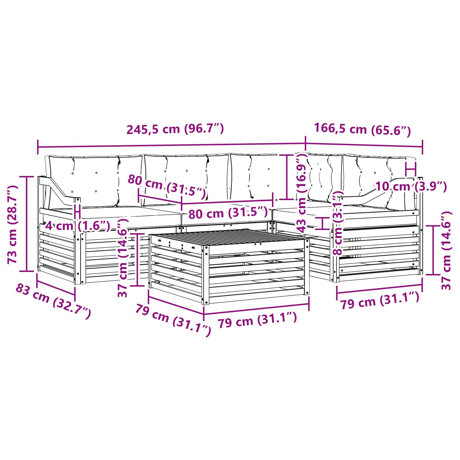 Outdoor-Sofagarnitur mit Kissen 5 pcs Natur und Anthrazit