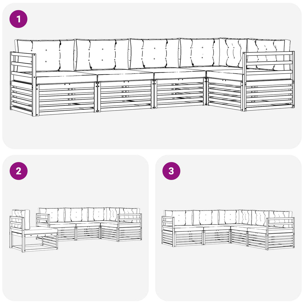 Outdoor-Sofagarnitur mit Kissen 5 pcs Natürlich und Hellgrau
