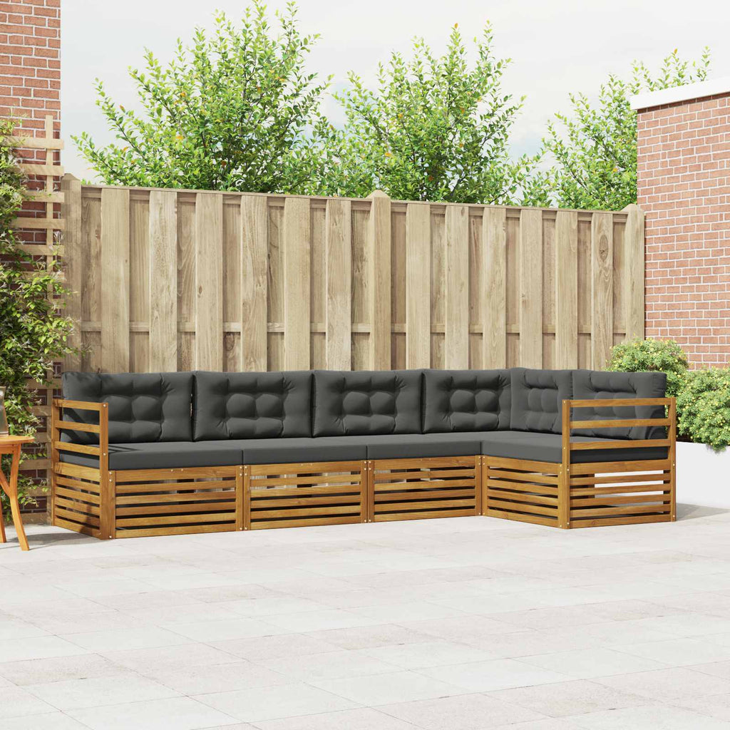 Outdoor-Sofagarnitur mit Kissen 5 pcs Natur und Anthrazit