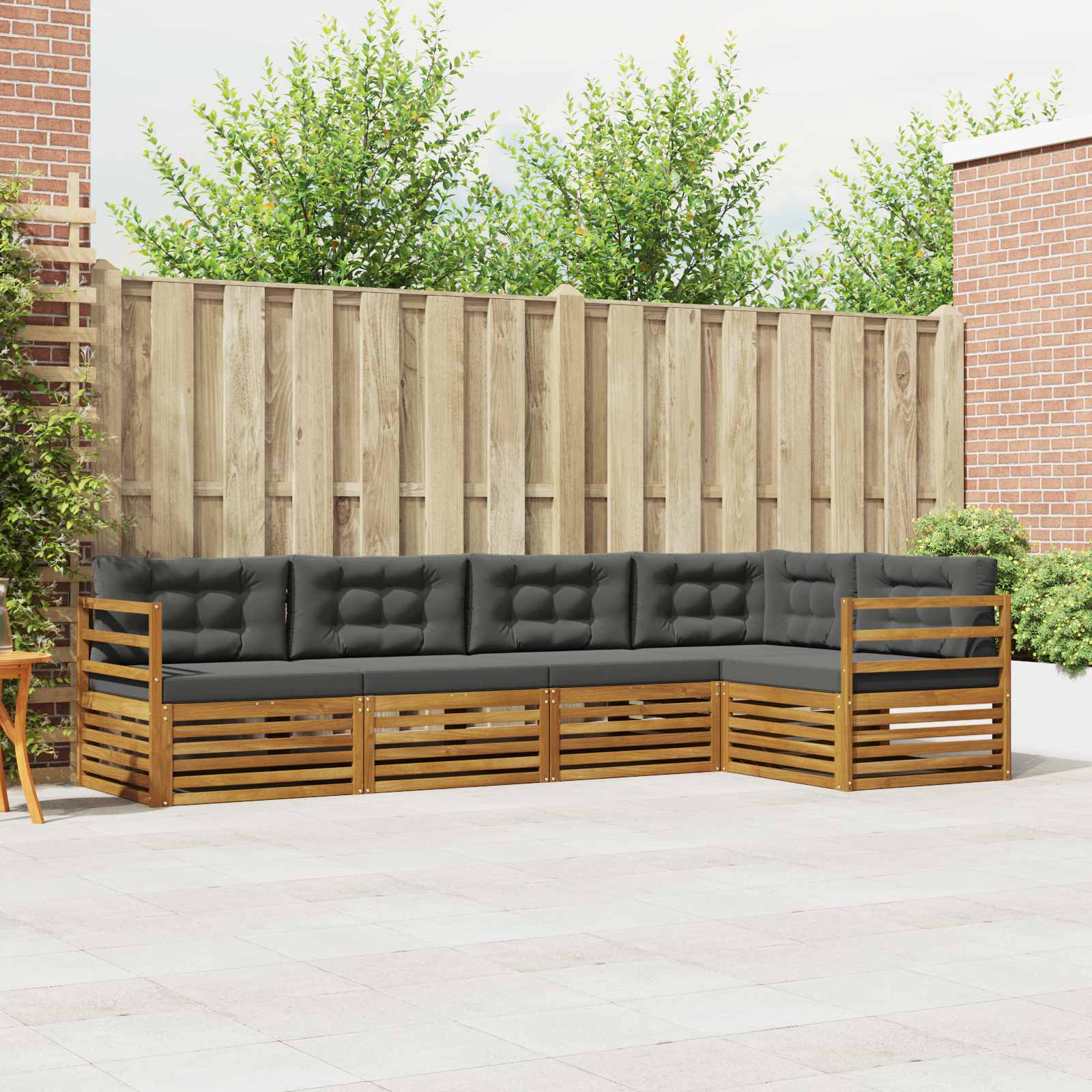 Outdoor-Sofagarnitur mit Kissen 5 pcs Natur und Anthrazit