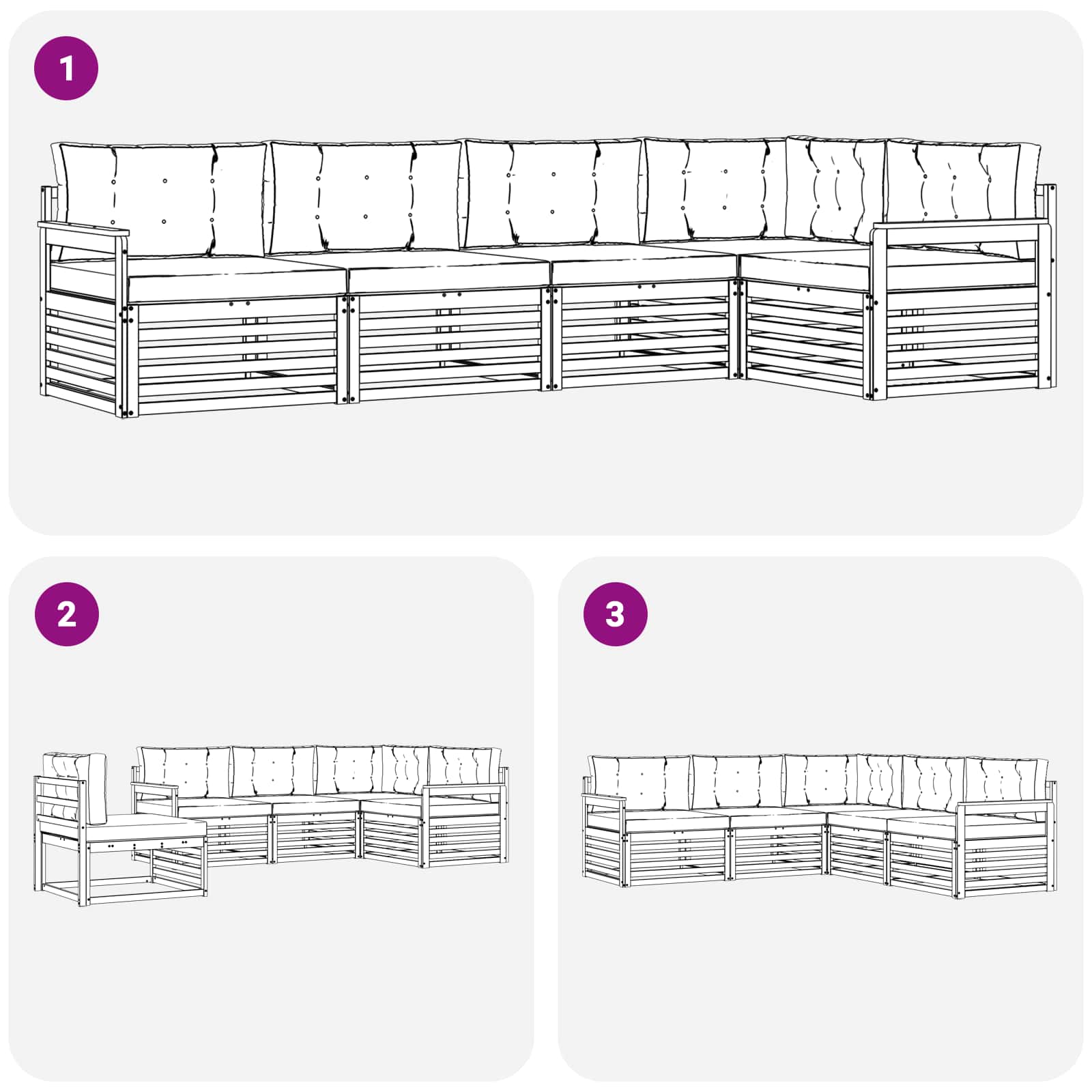 Outdoor-Sofagarnitur mit Kissen 5 pcs Natürlich und Hellgrau