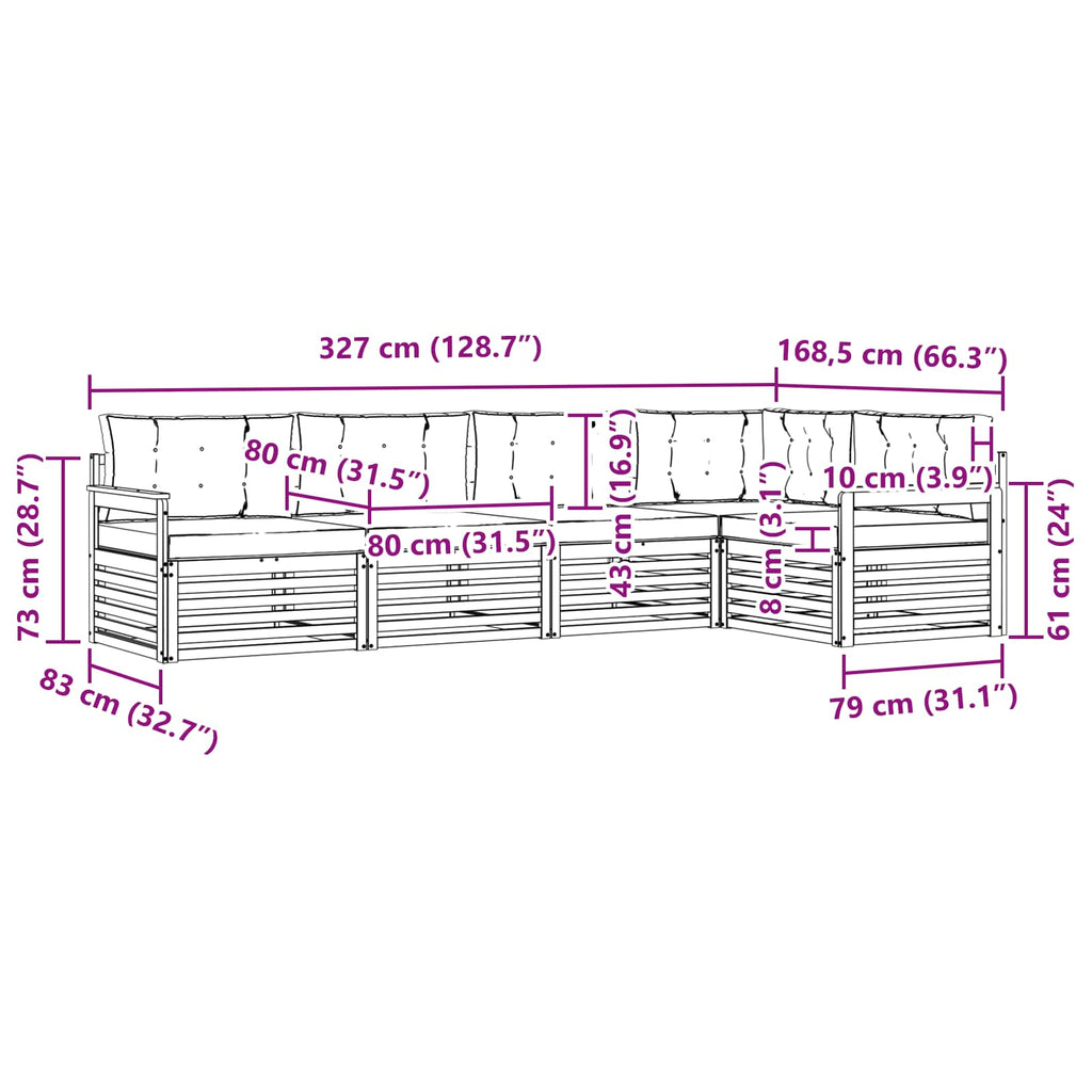 Outdoor-Sofagarnitur mit Kissen 5 pcs Natur und Anthrazit