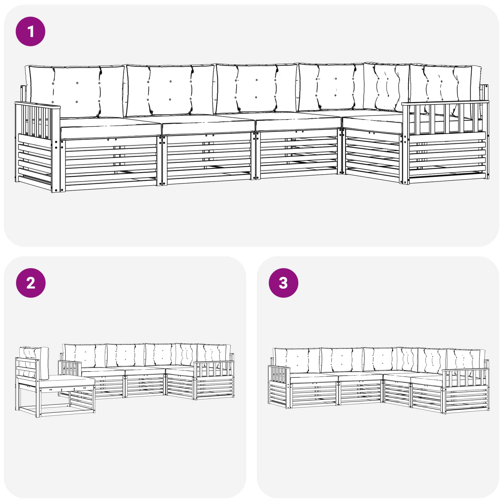 Outdoor-Sofagarnitur mit Kissen 5 pcs Natürlich und Hellgrau