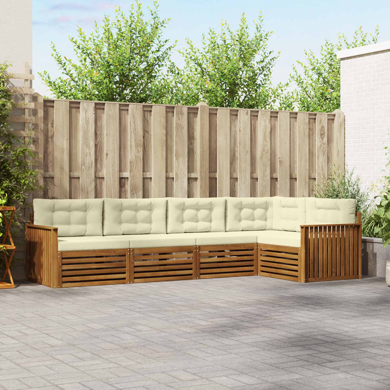 Outdoor-Sofagarnitur mit Kissen 5 pcs Natur und Creme